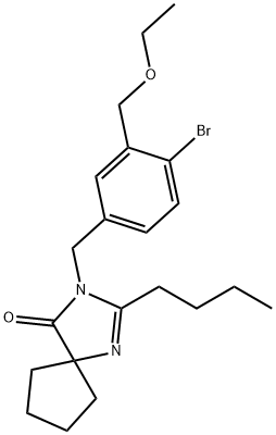 3-(4-bromo-3-(ethoxymethyl)benzyl)-2-butyl-1,3-diazaspiro[4.4]non-1-en-4-one Struktur