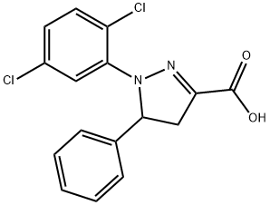 1-(2,5-ジクロロフェニル)-5-フェニル-4,5-ジヒドロ-1H-ピラゾール-3-カルボン酸 化学構造式