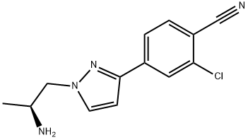 (S)-4-(1-(2-aminopropyl)-1H-pyrazol-3-yl)-2-chlorobenzonitrile 化学構造式