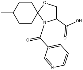 8-methyl-4-(pyridine-3-carbonyl)-1-oxa-4-azaspiro[4.5]decane-3-carboxylic acid Struktur