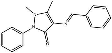(E)-4-(benzylideneamino)-1,5-dimethyl-2-phenyl-1,2-dihydro-3H-pyrazol-3-one Struktur
