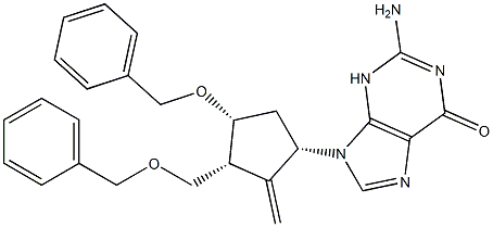 2-amino-9-[(1S,3R,4R)-2-methylidene-4-phenylmethoxy-3-(phenylmethoxymethyl)cyclopentyl]-3H-purin-6-one Structure