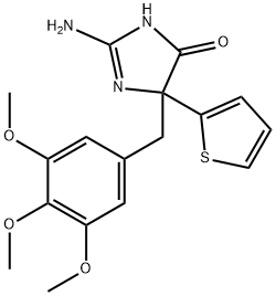 2-amino-5-(thiophen-2-yl)-5-[(3,4,5-trimethoxyphenyl)methyl]-4,5-dihydro-1H-imidazol-4-one Struktur