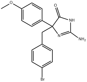 2-amino-5-[(4-bromophenyl)methyl]-5-(4-methoxyphenyl)-4,5-dihydro-1H-imidazol-4-one Struktur