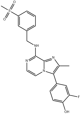 2-fluoro-4-(2-methyl-8-((3-(methylsulfonyl)benzyl)amino)imidazo[1,2-a]pyrazin-3-yl)phenol Struktur