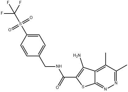 5-氨基-3,4-二甲基-噻吩并[2,3-C]哒嗪-6-羧酸4-三氟甲磺酰基-苄基酰胺 结构式