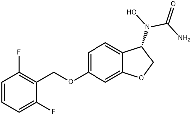 N-ヒドロキシ-N-[[(S)-6-(2,6-ジフルオロベンジルオキシ)-2,3-ジヒドロベンゾフラン]-3-イル]尿素 化学構造式