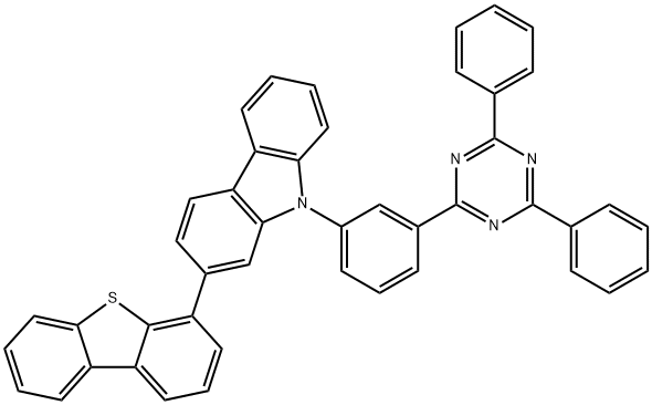 2-Dibenzothiophen-4-yl-9-[3-(4,6-diphenyl-[1,3,5]triazin-2-yl)-phenyl]-9H-carbazole 化学構造式