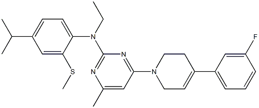 2-Pyrimidinamine,N-ethyl-4-[4-(3-fluorophenyl)-3,6-dihydro-1(2H)-pyridinyl]-6-methyl-N-[4-(1-methylethyl)-2-(methylthio)phenyl]- 结构式