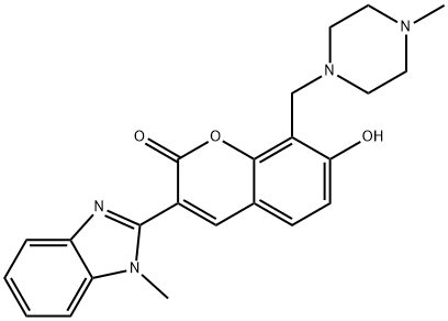 7-hydroxy-3-(1-methyl-1H-benzo[d]imidazol-2-yl)-8-((4-methylpiperazin-1-yl)methyl)-2H-chromen-2-one Struktur
