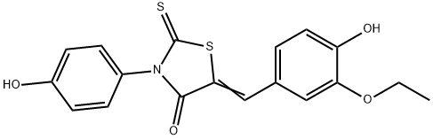 (E)-5-(3-ethoxy-4-hydroxybenzylidene)-3-(4-hydroxyphenyl)-2-thioxothiazolidin-4-one Struktur
