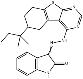 (E)-3-(2-(6-(tert-pentyl)-5,6,7,8-tetrahydrobenzo[4,5]thieno[2,3-d]pyrimidin-4-yl)hydrazono)indolin-2-one,314770-33-7,结构式