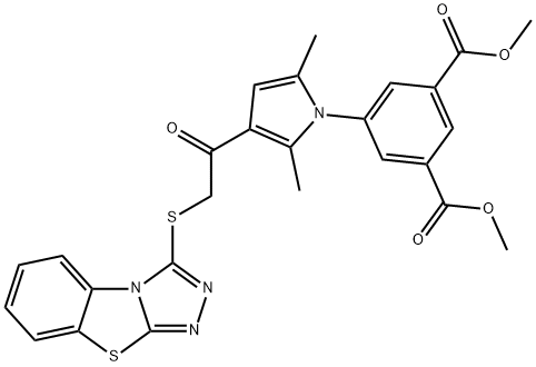 dimethyl 5-(3-(2-(benzo[4,5]thiazolo[2,3-c][1,2,4]triazol-3-ylthio)acetyl)-2,5-dimethyl-1H-pyrrol-1-yl)isophthalate Structure