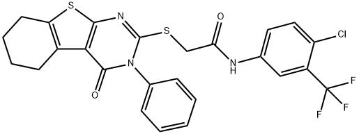 N-(4-chloro-3-(trifluoromethyl)phenyl)-2-((4-oxo-3-phenyl-3,4,5,6,7,8-hexahydrobenzo[4,5]thieno[2,3-d]pyrimidin-2-yl)thio)acetamide Structure