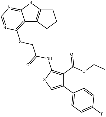 ethyl 2-(2-((6,7-dihydro-5H-cyclopenta[4,5]thieno[2,3-d]pyrimidin-4-yl)thio)acetamido)-4-(4-fluorophenyl)thiophene-3-carboxylate Structure
