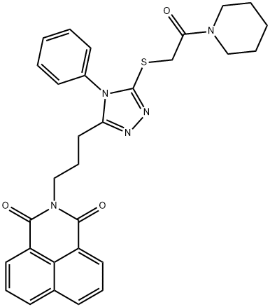2-(3-(5-((2-oxo-2-(piperidin-1-yl)ethyl)thio)-4-phenyl-4H-1,2,4-triazol-3-yl)propyl)-1H-benzo[de]isoquinoline-1,3(2H)-dione Struktur