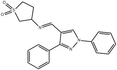 (E)-3-(((1,3-diphenyl-1H-pyrazol-4-yl)methylene)amino)tetrahydrothiophene 1,1-dioxide,385388-11-4,结构式