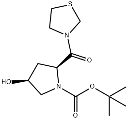 1-Pyrrolidinecarboxylic acid, 4-hydroxy-2-(3-thiazolidinylcarbonyl)-, 1,1-dimethylethyl ester, (2S,4S)- Struktur