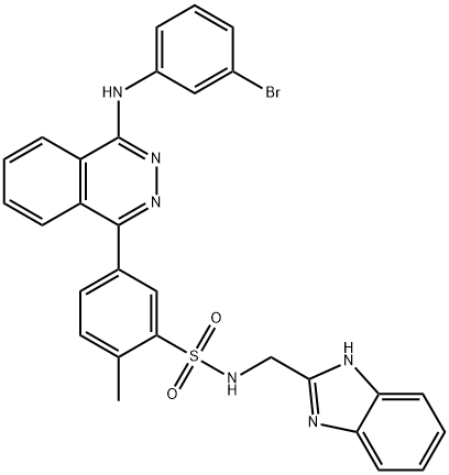 N-(1H-benzimidazol-2-ylmethyl)-5-[4-(3-bromoanilino)phthalazin-1-yl]-2-methylbenzenesulfonamide 化学構造式