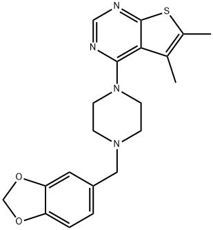 4-(4-(benzo[d][1,3]dioxol-5-ylmethyl)piperazin-1-yl)-5,6-dimethylthieno[2,3-d]pyrimidine Structure