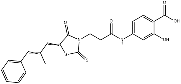 2-hydroxy-4-(3-((Z)-5-((E)-2-methyl-3-phenylallylidene)-4-oxo-2-thioxothiazolidin-3-yl)propanamido)benzoic acid,469876-22-0,结构式