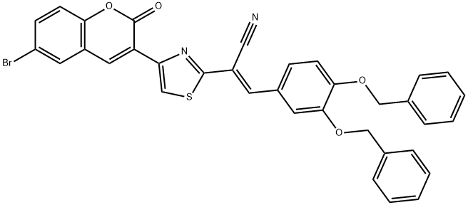 (E)-3-(3,4-bis(benzyloxy)phenyl)-2-(4-(6-bromo-2-oxo-2H-chromen-3-yl)thiazol-2-yl)acrylonitrile,476649-09-9,结构式