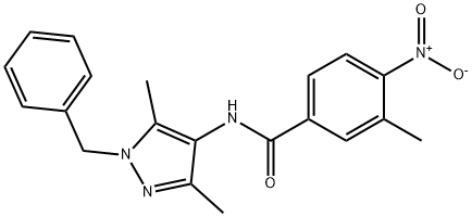 N-(1-benzyl-3,5-dimethylpyrazol-4-yl)-3-methyl-4-nitrobenzamide Struktur