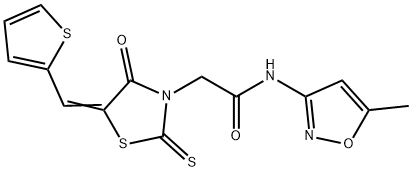 (E)-N-(5-methylisoxazol-3-yl)-2-(4-oxo-5-(thiophen-2-ylmethylene)-2-thioxothiazolidin-3-yl)acetamide 结构式