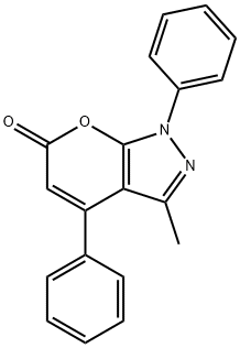 Pyrano[2,3-c]pyrazol-6(1H)-one, 3-methyl-1,4-diphenyl- Struktur
