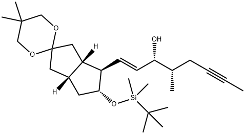 (1E,3R,4S)-1-[(3aS,4R,5R,6aR)-5-[[(1,1-Dimethylethyl)dimethylsilyl]oxy]hexahydro-5,5-dimethylspiro[1,3-dioxane-2,2(1H)-pentalen]-4-yl]-4-methyl-1-octen-6-yn-3-ol, 910916-95-9, 结构式