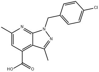 1-[(4-氯苯基)甲基]-3,6-二甲基-1H-吡唑并[3,4-B]吡啶-4-羧酸 结构式