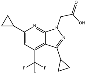 2-[3,6-Dicyclopropyl-4-(trifluoromethyl)pyrazolo[3,4-b]pyridin-1-yl]acetic acid Struktur