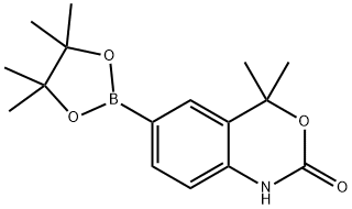 4,4-Dimethyl-6-(4,4,5,5-tetramethyl-1,3,2-dioxaborolan-2-yl)-1H-benzo[d][1,3]oxazin-2(4H)-one 化学構造式
