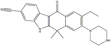9-ethyl-6,6-dimethyl-11-oxo-8-(piperazin-1-yl)-6,11-dihydro-5H-benzo[b]carbazole-3-carbonitrile Structure