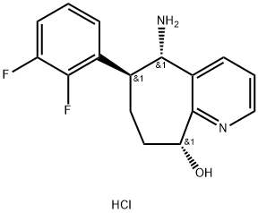 (5S,6S,9R)-5-amino-6-(2,3-difluorophenyl)-6,7,8,9-tetrahydro-5H-cyclohepta[b]pyridin-9-ol:dihydrochloride,1373116-07-4,结构式