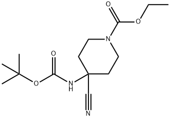 ethyl 4-{[(tert-butoxy)carbonyl]amino}-4-cyanopiperidine-1-carboxylate Struktur