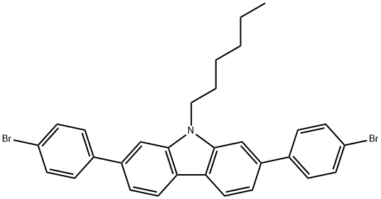 2,7-二(4-溴苯基)-9-己基-9H-咔唑,1884420-79-4,结构式