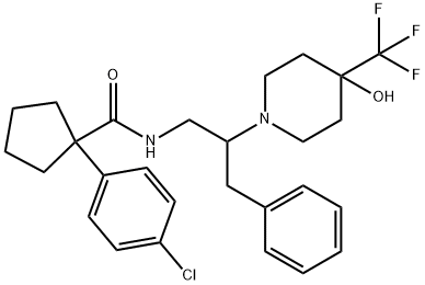 1-(4-chlorophenyl)-N-(2-(4-hydroxy-4-(trifluoromethyl)piperidin-1-yl)-3-phenylpropyl)cyclopentanecarboxamide, 1917294-46-2, 结构式