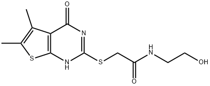 2-((5,6-dimethyl-4-oxo-3,4-dihydrothieno[2,3-d]pyrimidin-2-yl)thio)-N-(2-hydroxyethyl)acetamide Struktur