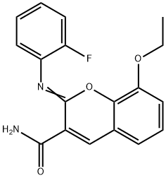 (Z)-8-ethoxy-2-((2-fluorophenyl)imino)-2H-chromene-3-carboxamide Structure