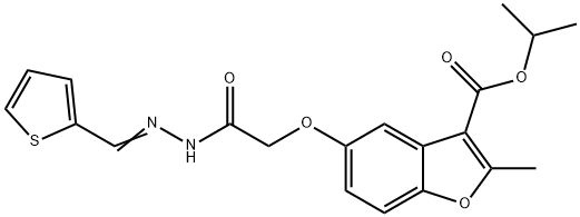 isopropyl (E)-2-methyl-5-(2-oxo-2-(2-(thiophen-2-ylmethylene)hydrazinyl)ethoxy)benzofuran-3-carboxylate,385424-60-2,结构式