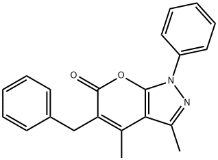 PYRANO[2,3-C]PYRAZOL-6(1H)-ONE,3,4-DIMETHYL-1-PHENYL-5-(PHENYLMETHYL)-, 664967-24-2, 结构式
