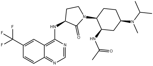 N-((1R,2S,5R)-5-(ISOPROPYL(METHYL)AMINO)-2-((S)-2-OXO-3-((6-(TRIFLUOROMETHYL)QUINAZOLIN-4-YL)AMINO)PYRROLIDIN-1-YL)CYCLOHEXYL)ACETAMIDE 化学構造式