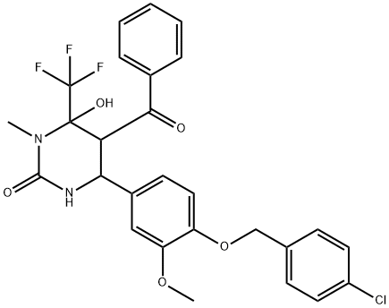 5-benzoyl-4-(4-((4-chlorobenzyl)oxy)-3-methoxyphenyl)-6-hydroxy-1-methyl-6-(trifluoromethyl)tetrahydropyrimidin-2(1H)-one Structure