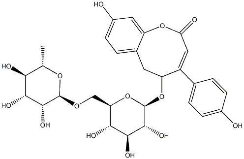 2H-1-Benzoxocin-2-one,5-[[6-O-(6-deoxy-a-L-mannopyranosyl)-b-D-glucopyranosyl]oxy]-5,6-dihydro-9-hydroxy-4-(4-hydroxyphenyl)- Structure