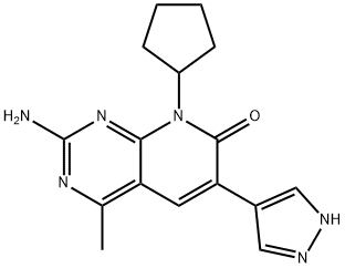 Pyrido[2,3-d]pyrimidin-7(8H)-one, 2-amino-8-cyclopentyl-4-methyl-6-(1H-pyrazol-4-yl)- Struktur