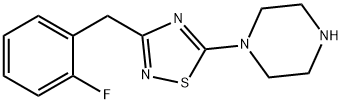 1-{3-[(2-フルオロフェニル)メチル]-1,2,4-チアジアゾール-5-イル}ピペラジン 化学構造式