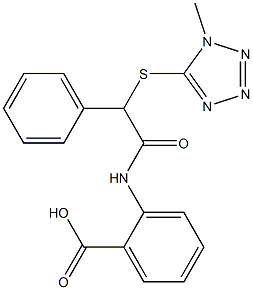 2-[[2-(1-methyltetrazol-5-yl)sulfanyl-2-phenylacetyl]amino]benzoic acid Structure