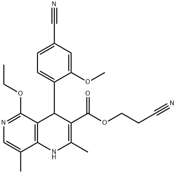 2-cyanoethyl 4-(4-cyano-2-methoxyphenyl)-5-ethoxy-2,8-dimethyl-1,4-dihydro-1,6-naphthyridine-3-carboxylate Struktur