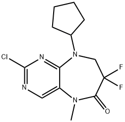 2-氯-9-环戊基-7,7-二氟-5-甲基-5,7,8,9-四氢-6H-嘧啶基[4,5-B][1,4]二氮杂-6-酮, 1062246-03-0, 结构式